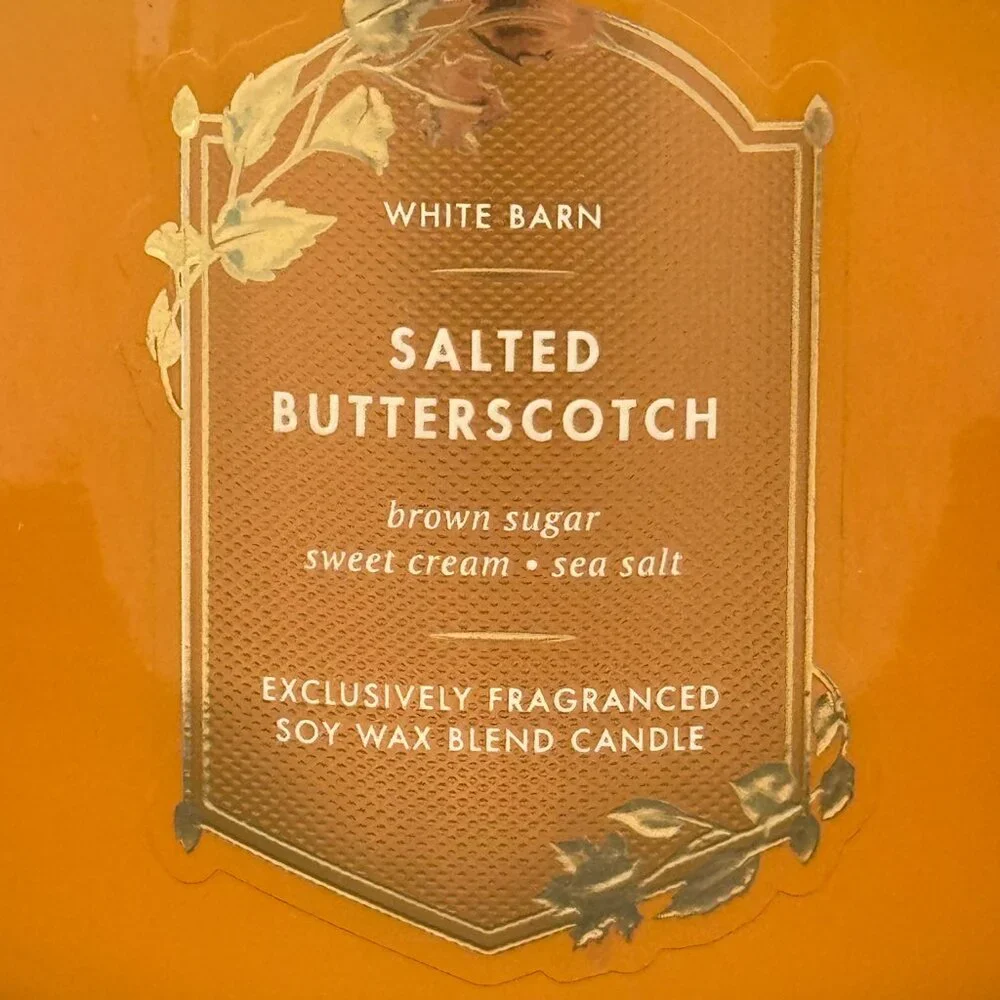 BBW Salted Butterscotch White Barn Bath & Body Works 3 Wick Candle